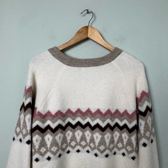 NWT Madewell Wool Blend Fair Isle Markham Pullover Sweater Antique Cream Large - Picture 10 of 15